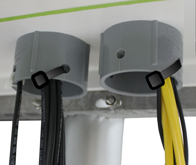 Secure cables to the strain relief using zip ties